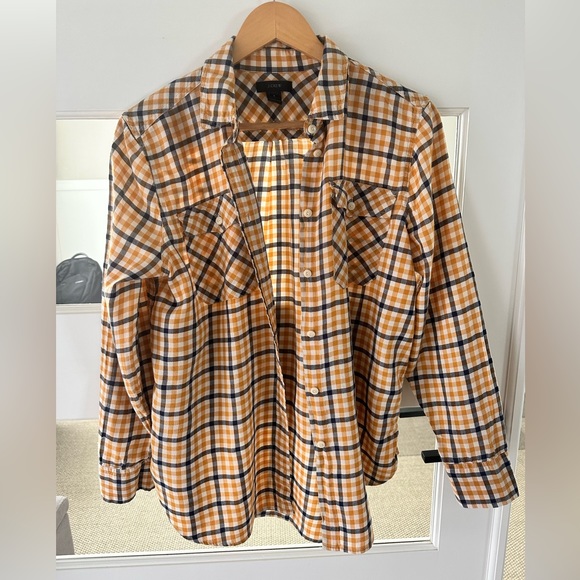 J. Crew Tops - J.Crew Womens Brushed Cotton Plaid Button Down Shirt Size 8